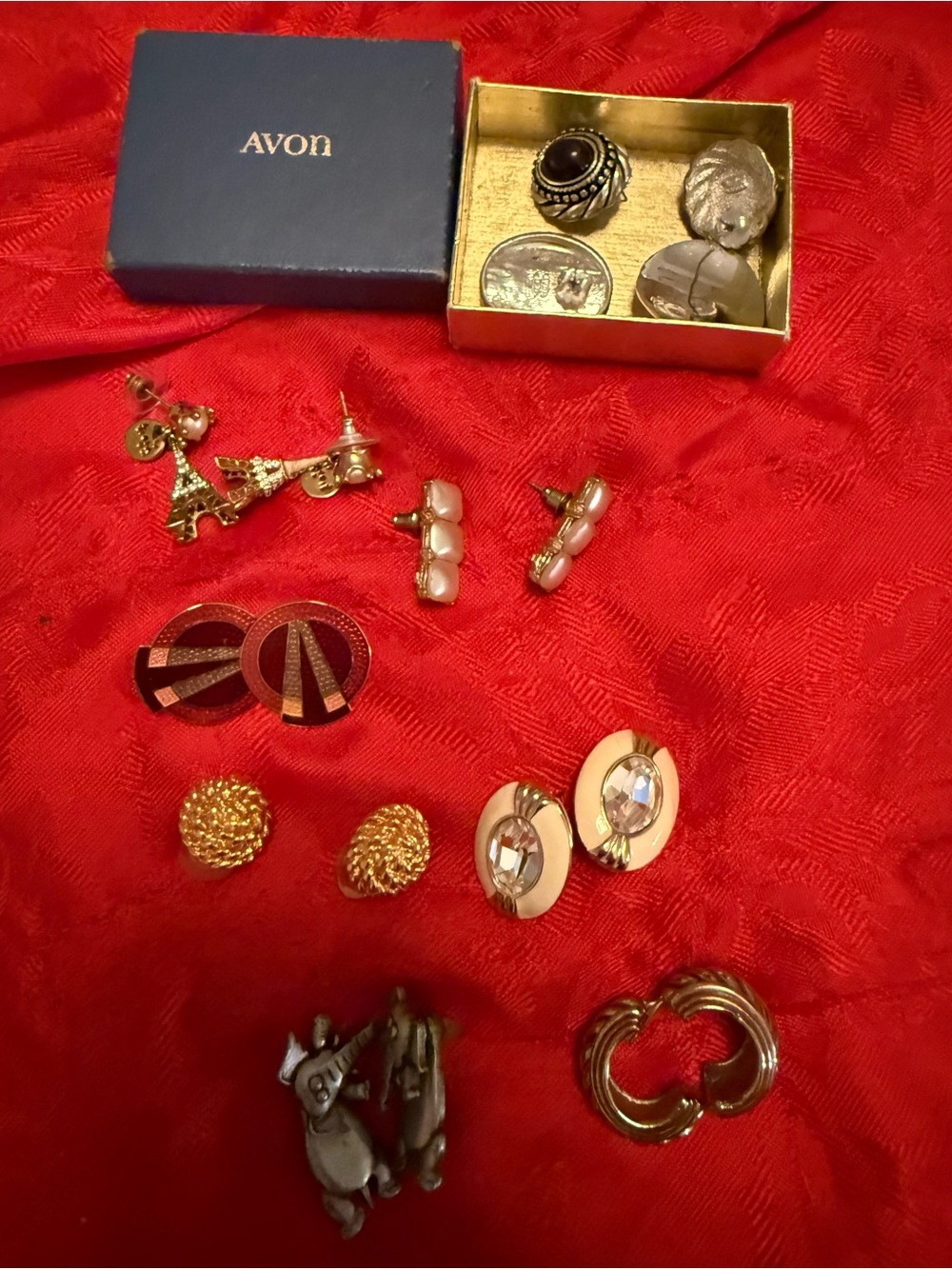Avon & other sign Earrings Set in Red and Gold Tones
